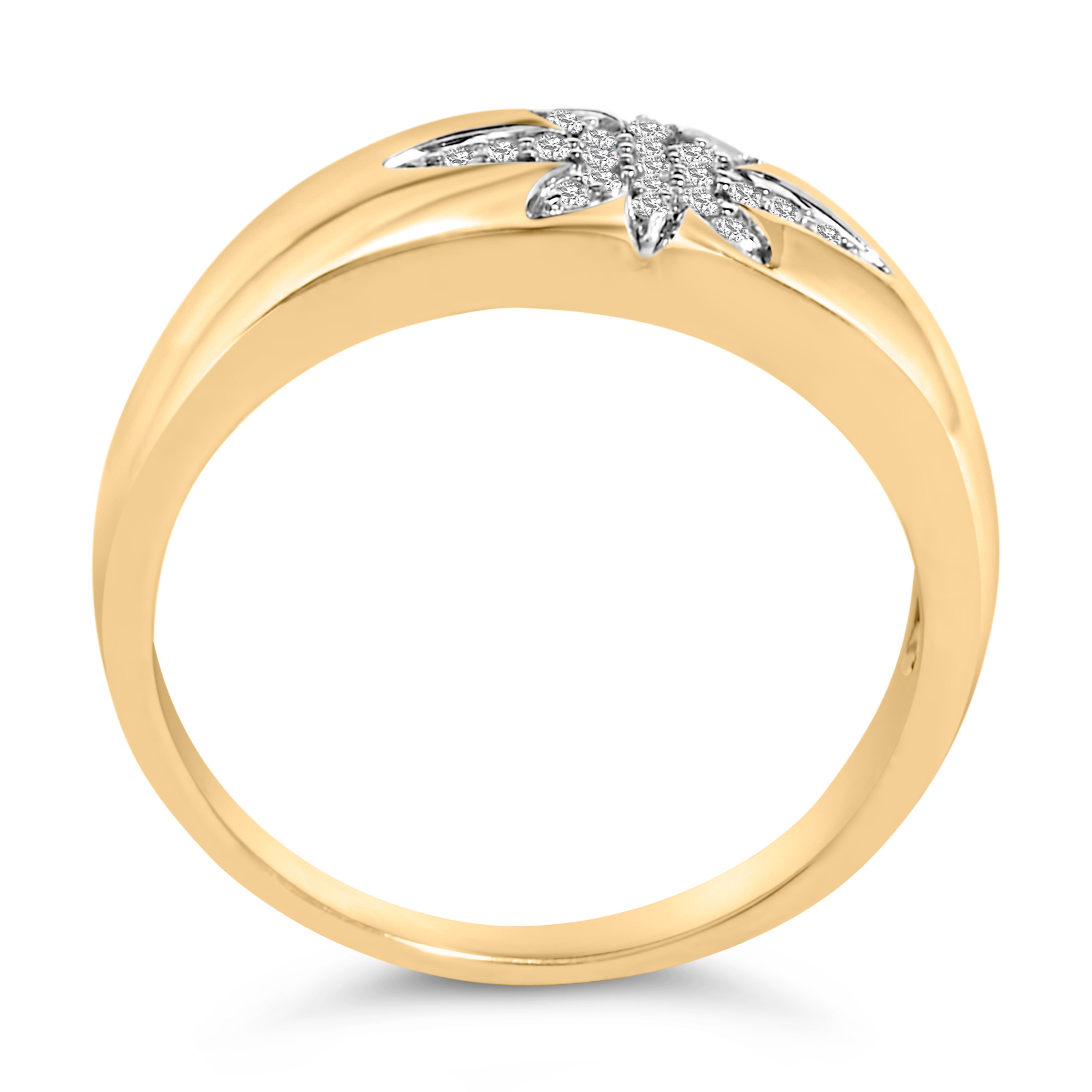 18K Yellow Gold 1/10 Cttw Diamond Star Burst Inlay Ring