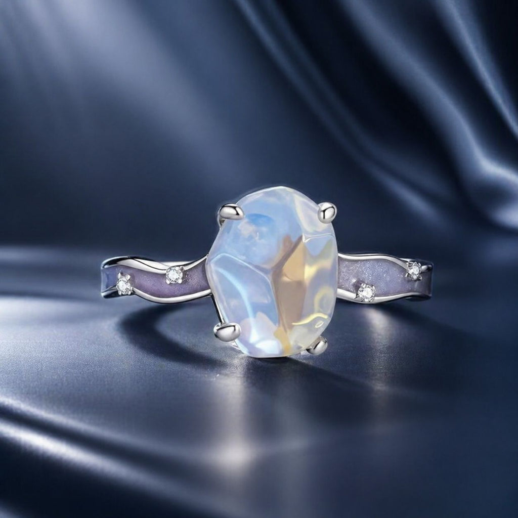 925 Sterling Silver Enamel 10x8mm CZ Ring Size 6 for Women