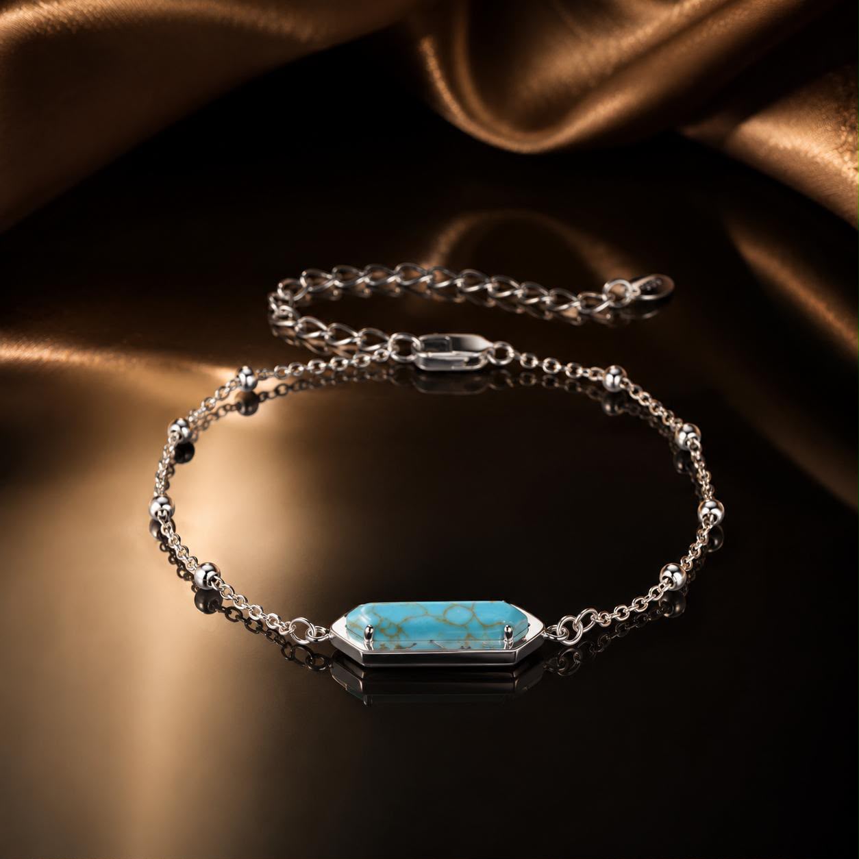 925 Sterling Silver White Gold Plated Bracelets with Synthetic Turquoise for Women