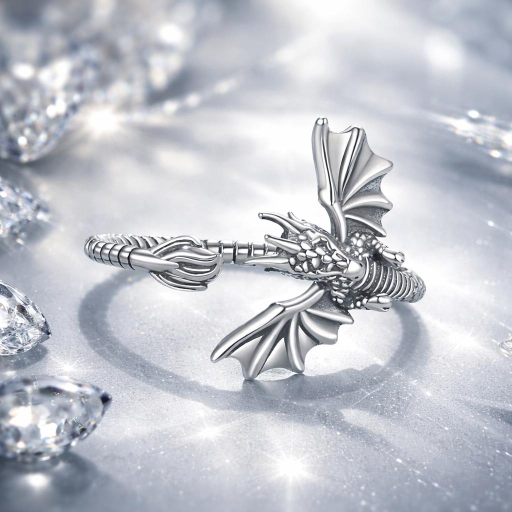 925 Sterling Silver Oxidized Dragon Ring