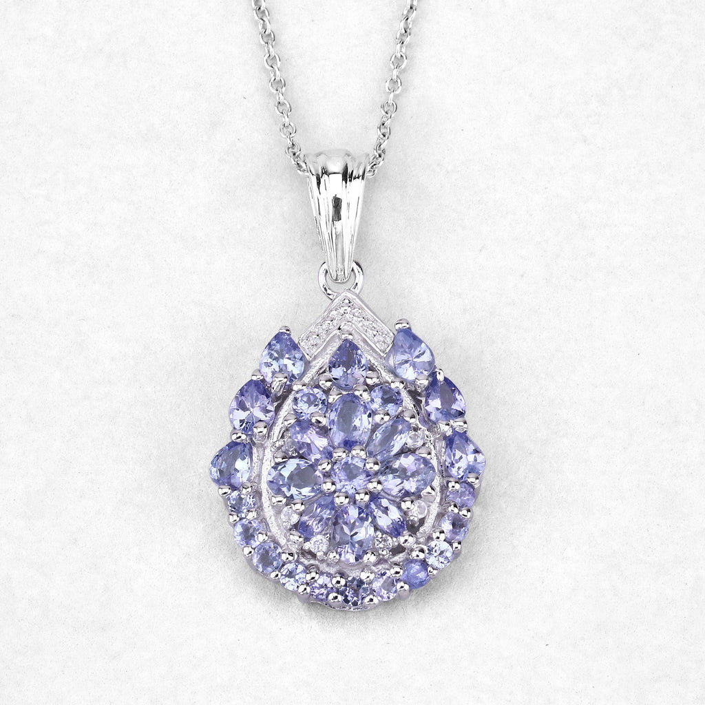 2.64 Carat Genuine Tanzanite and White Topaz .925 Sterling Silver Pendant
