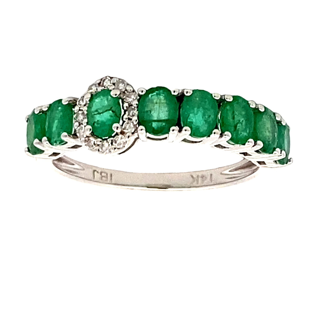 Emerald Diamond Fashion Band Rings 14KT White Gold