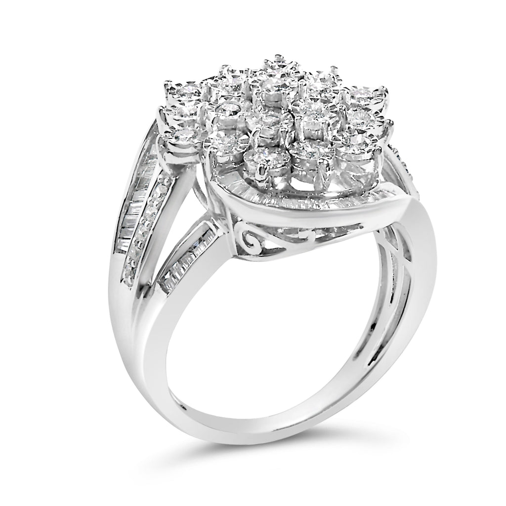 Sterling Silver 1.0 cttw Diamond Swirl Cluster Cocktail Ring