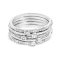 Sterling Silver 3/8 Carat Total Weight Diamond Bezel and Pave Set Stackable Ring Set