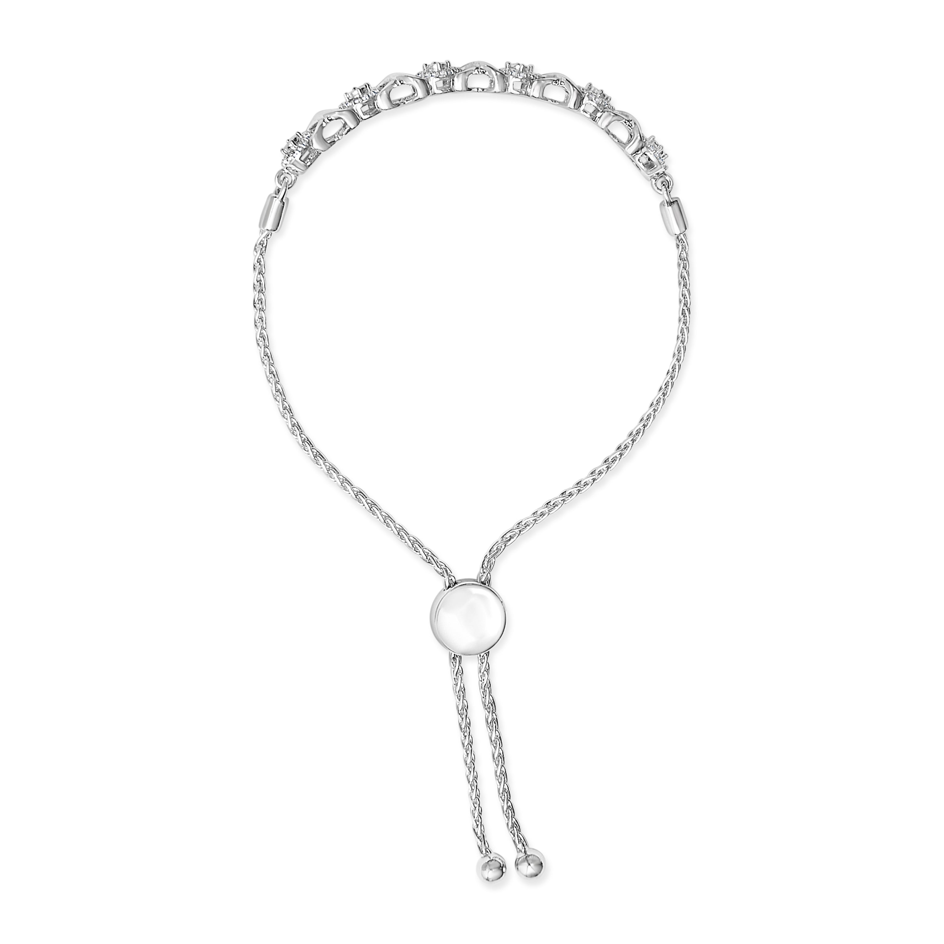 .925 Sterling Silver 1/6 Carat Total Weight Diamond X and O Bolo Bracelet