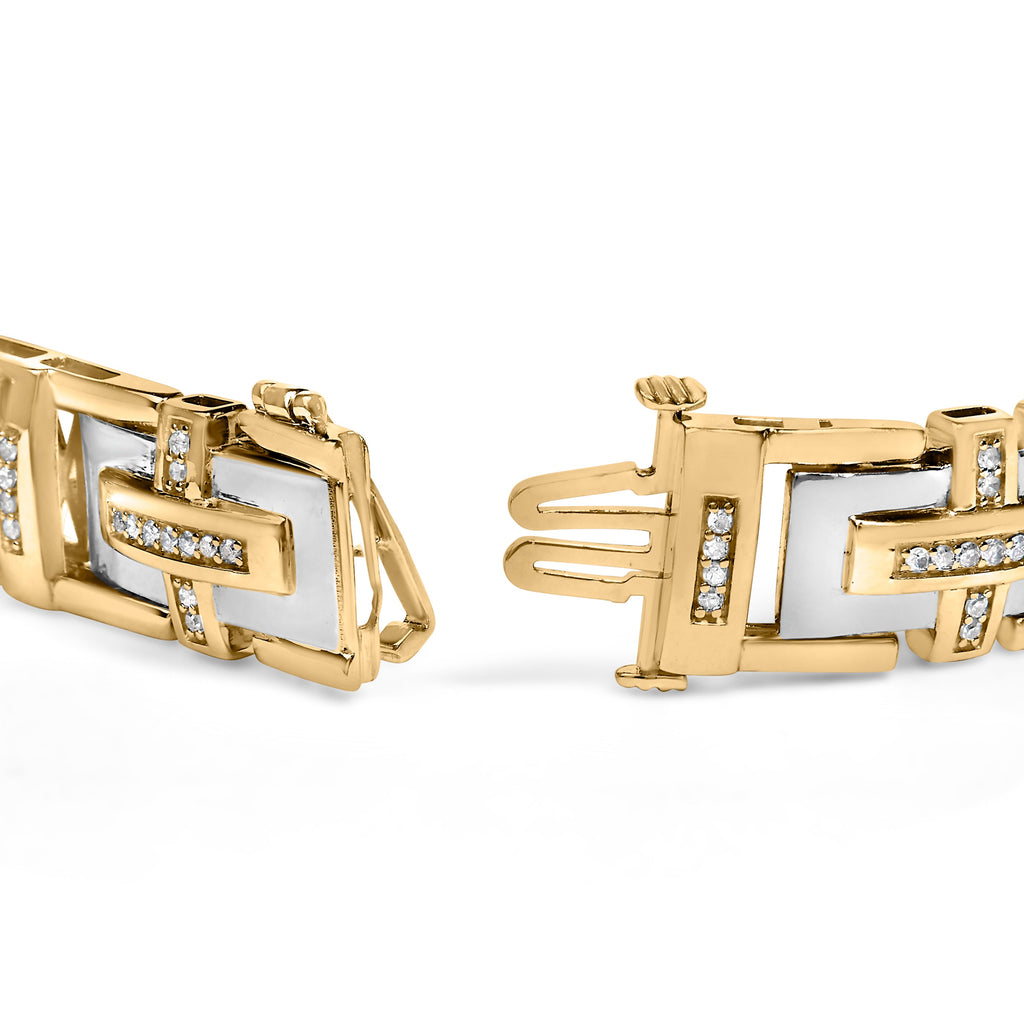 Men's  10K Yellow Gold Plated Silver Diamond Accent Geometric Link Bracelet