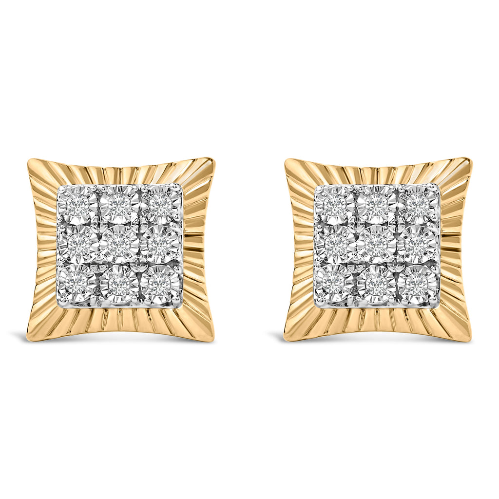 10K Yellow Gold Plated .925 Sterling Silver 1/4 Carat Total Weight Diamond Textured Halo Stud Earrings
