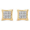 10K Yellow Gold Plated .925 Sterling Silver 1/4 Carat Total Weight Diamond Textured Halo Stud Earrings