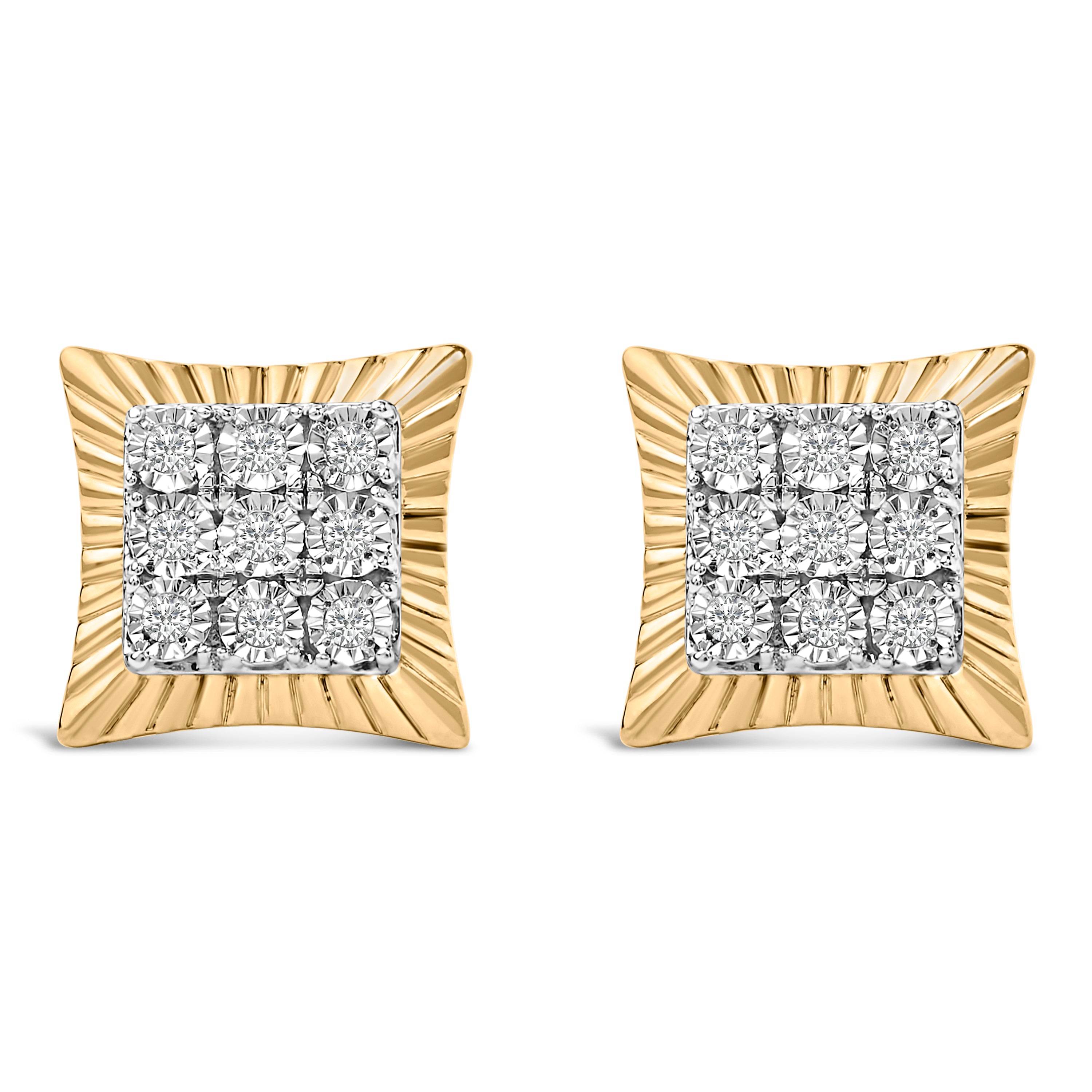 10K Yellow Gold Plated .925 Sterling Silver 1/4 Carat Total Weight Diamond Textured Halo Stud Earrings