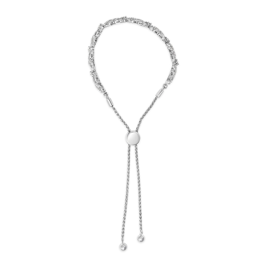 .925 Sterling Silver 1/2 Carat Total Weight Diamond Weave and Station Bolo Bracelet