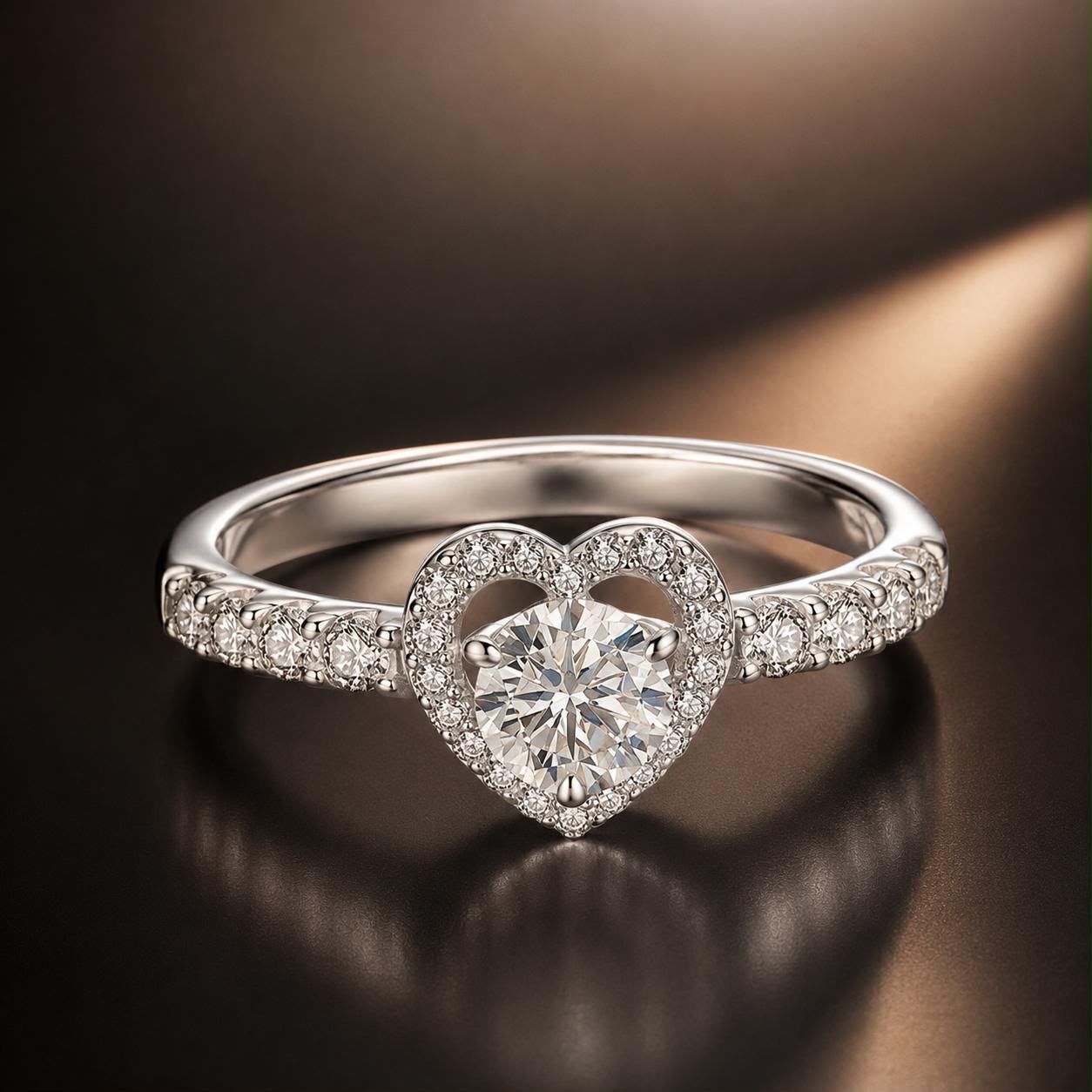 925 Sterling Silver Moissanite 0.5ct Heart Ring for Women Size 6