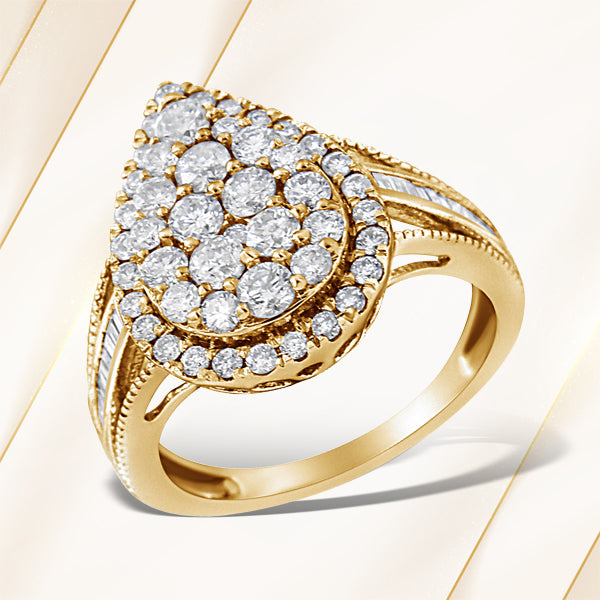 10K Yellow Gold Plated .925 Sterling Silver 1 1/2 Carat Total Weight Round-Cut Diamond Cocktail Ring (I-J Color, I1-I2 Clarity) - Size 7