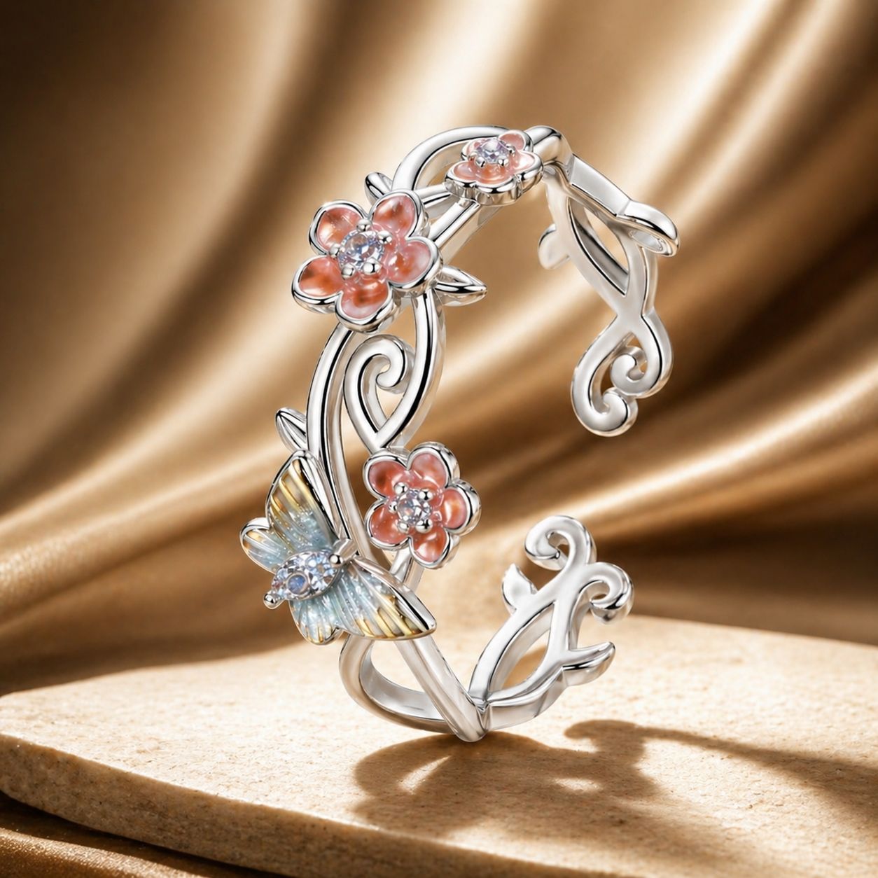 925 Sterling Silver Enamel Pavé Setting Ring for Women