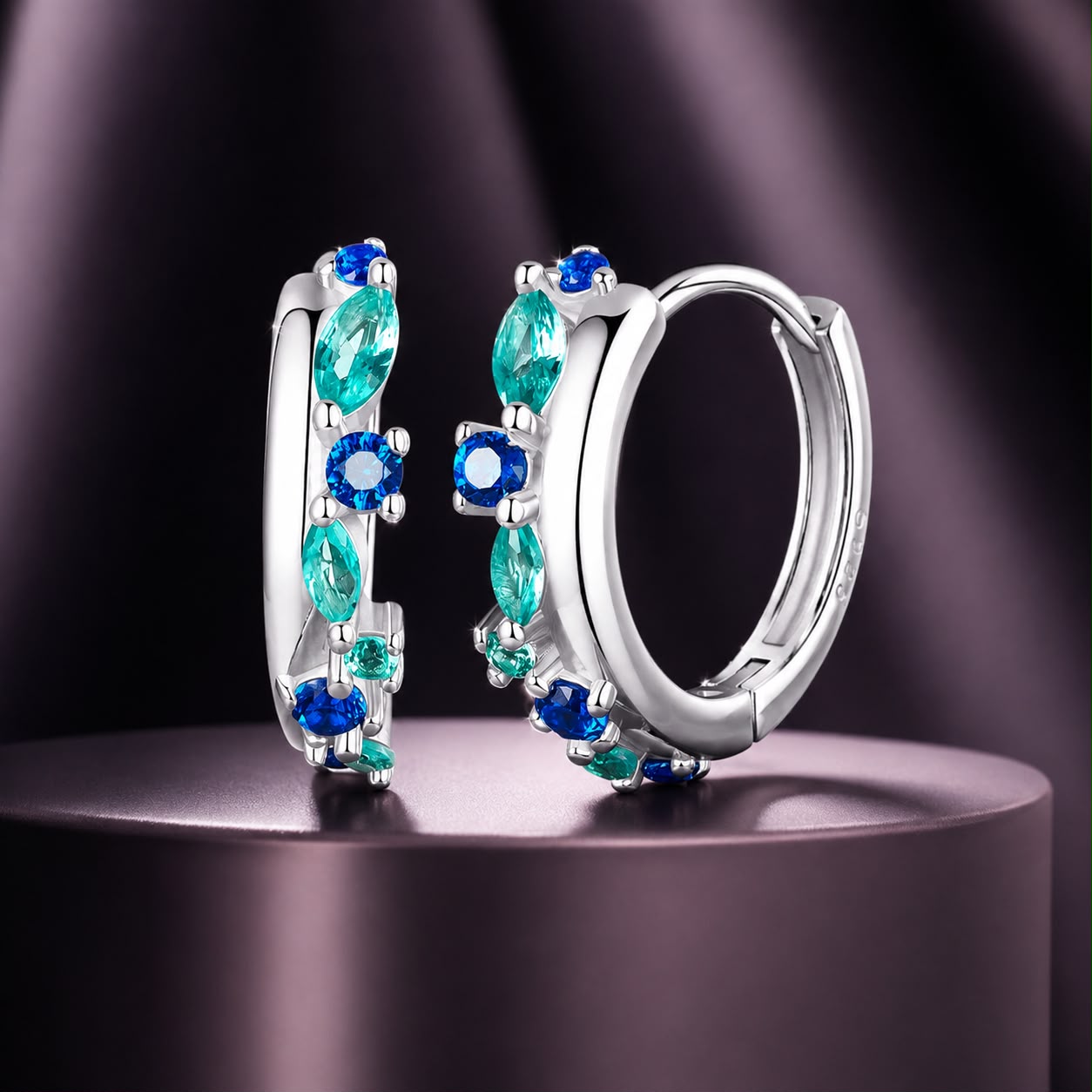 925 Sterling Silver Earrings with Pavé Setting and White Gold Plating for Women