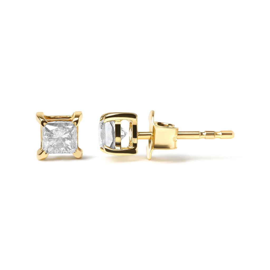 10K Yellow Gold 5/8 Carat Total Weight Princess Cut Diamond 4-Prong Solitaire Stud Earrings (J-K Color, I2-I3 Clarity)