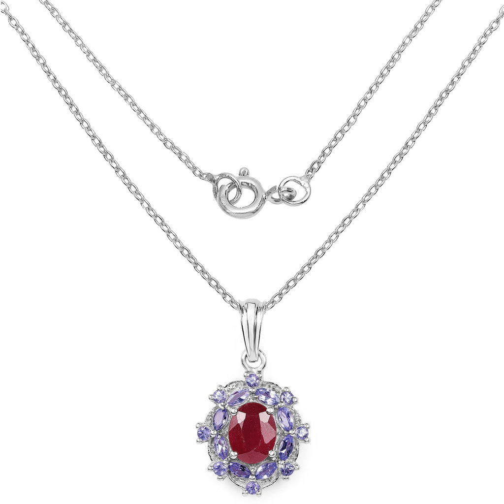 3.22 Carat Genuine Glass Filled Ruby & Tanzanite .925 Sterling Silver Pendant