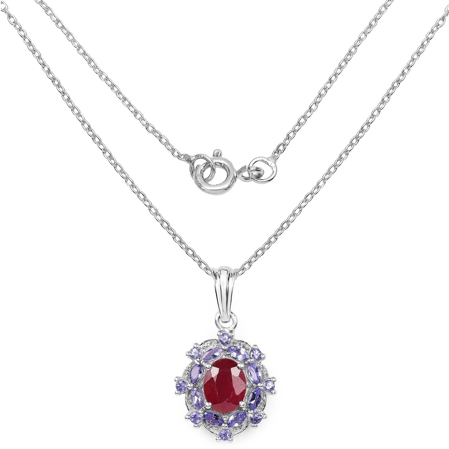 3.22 Carat Genuine Glass Filled Ruby & Tanzanite .925 Sterling Silver Pendant