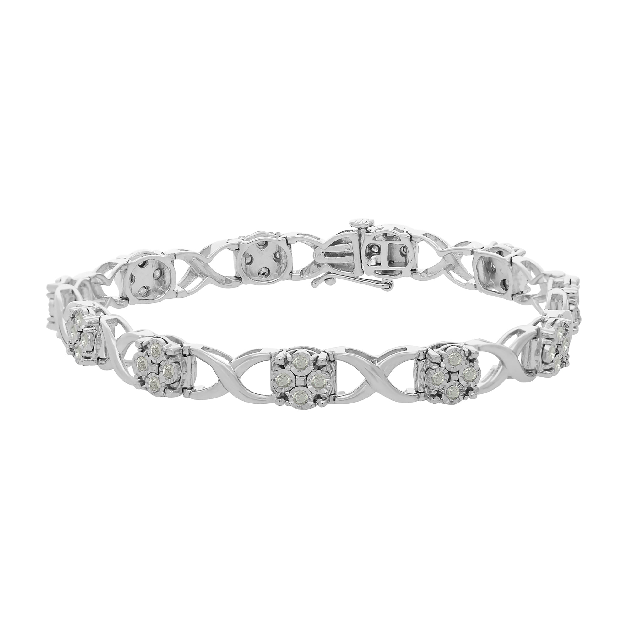 Sterling Silver Rose-Cut Diamond Love Locks Link Bracelet (1.00cttw, I-J color, I3-Promo clarity)