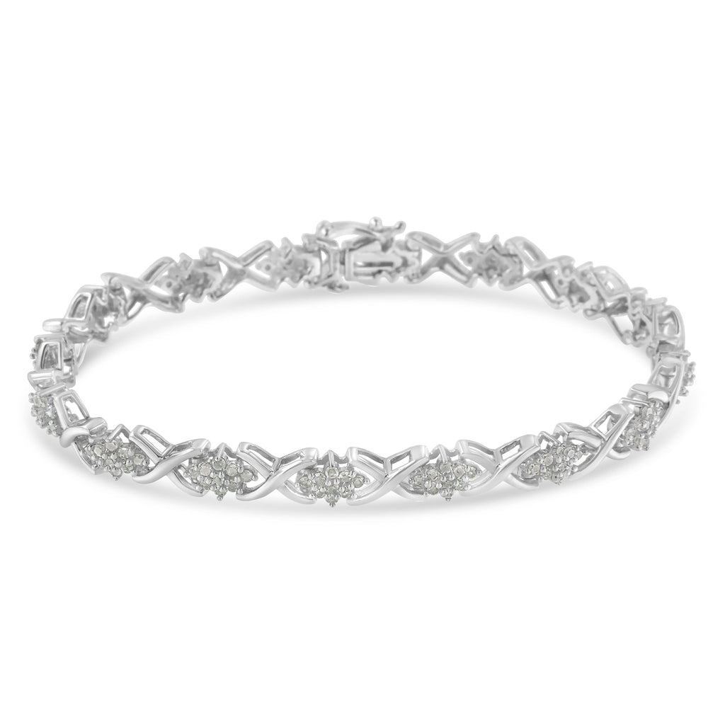 .925 Sterling Silver 1-1/2 Carat Total Weight Diamond Cluster X Link 7" Tennis Bracelet (I-J color, I3 clarity)