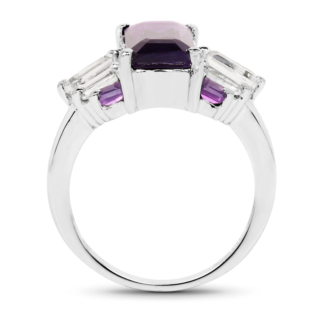 4.20 Carat Genuine Amethyst and White Topaz .925 Sterling Silver Ring
