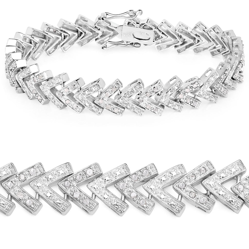 0.90 Carat Genuine White Diamond .925 Sterling Silver Bracelet