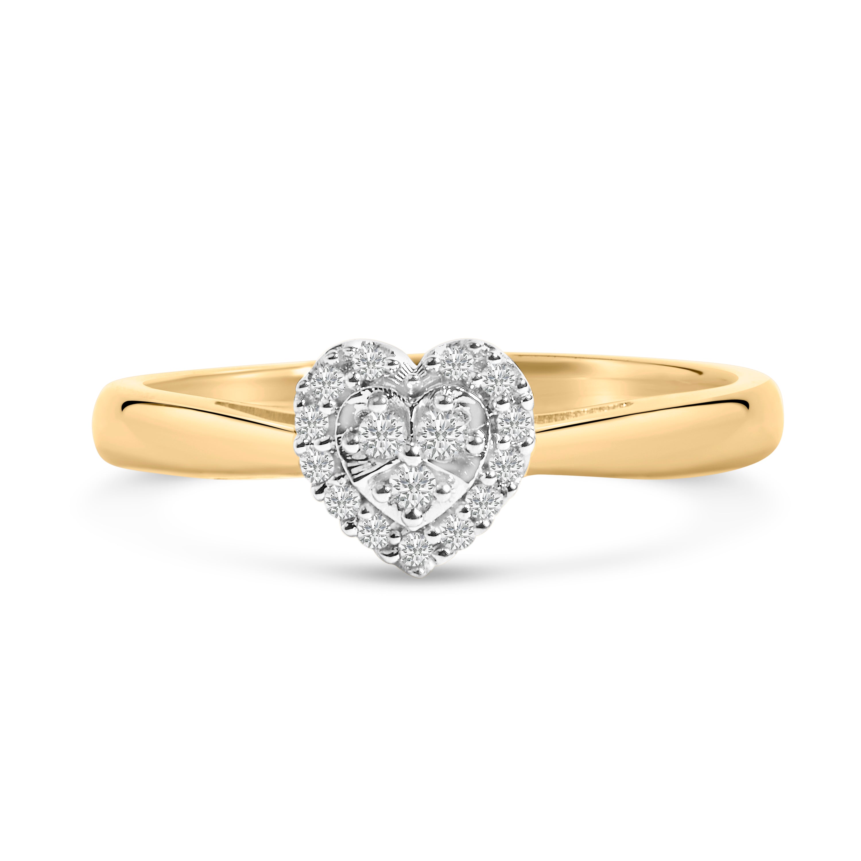 10K Yellow Gold 1/10 Carat Total Weight Diamond Heart and Halo Promise Ring