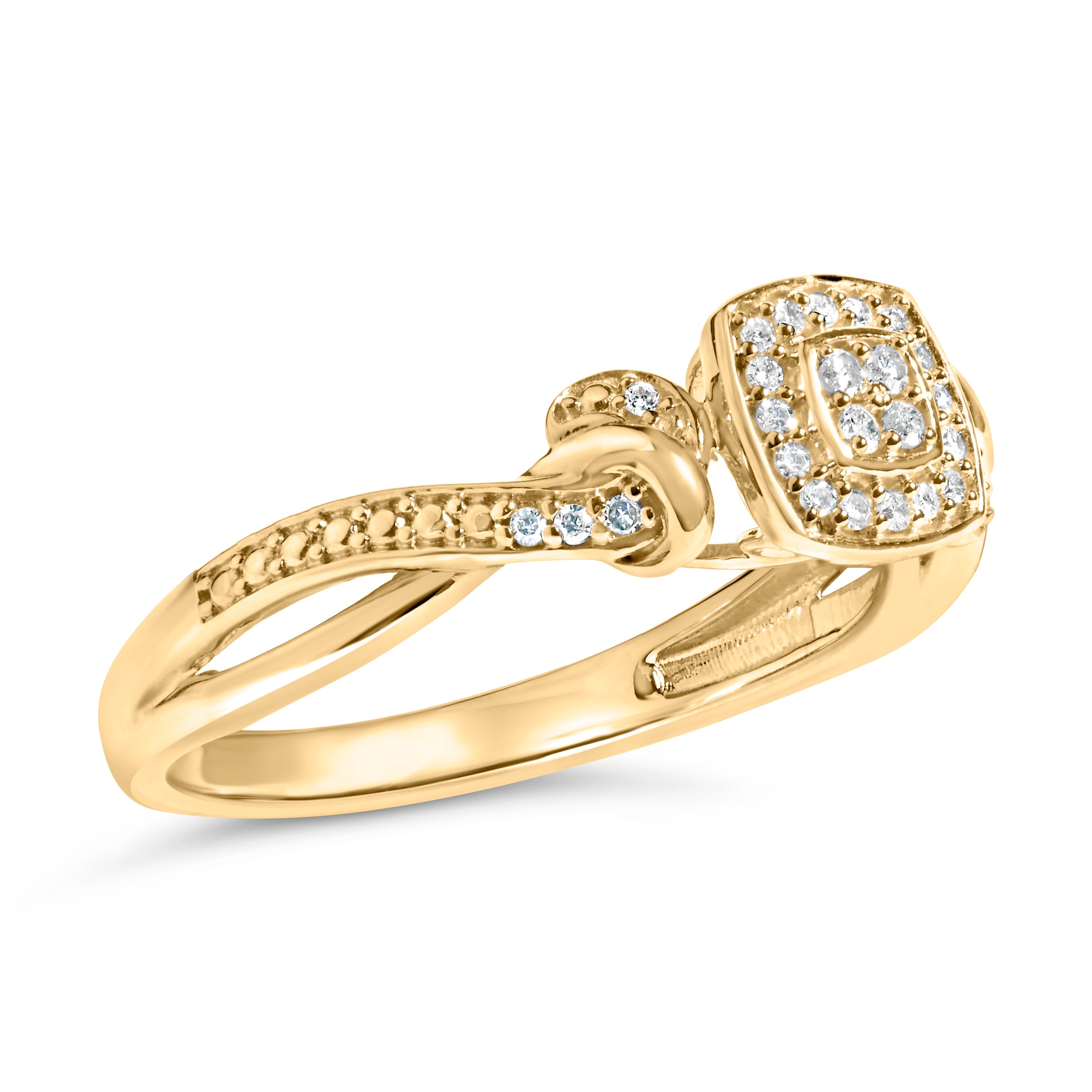 14K Yellow Gold Plated .925 Sterling Silver 1/10 Cttw Round-Cut Diamond Composite Halo Engagement Ring (I-J Color, I3 Clarity)- Size 7