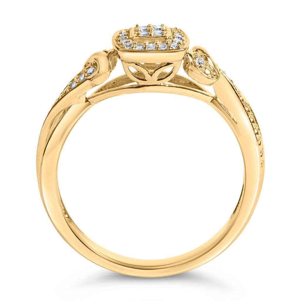 14K Yellow Gold Plated .925 Sterling Silver 1/10 Cttw Round-Cut Diamond Composite Halo Engagement Ring (I-J Color, I3 Clarity)- Size 7