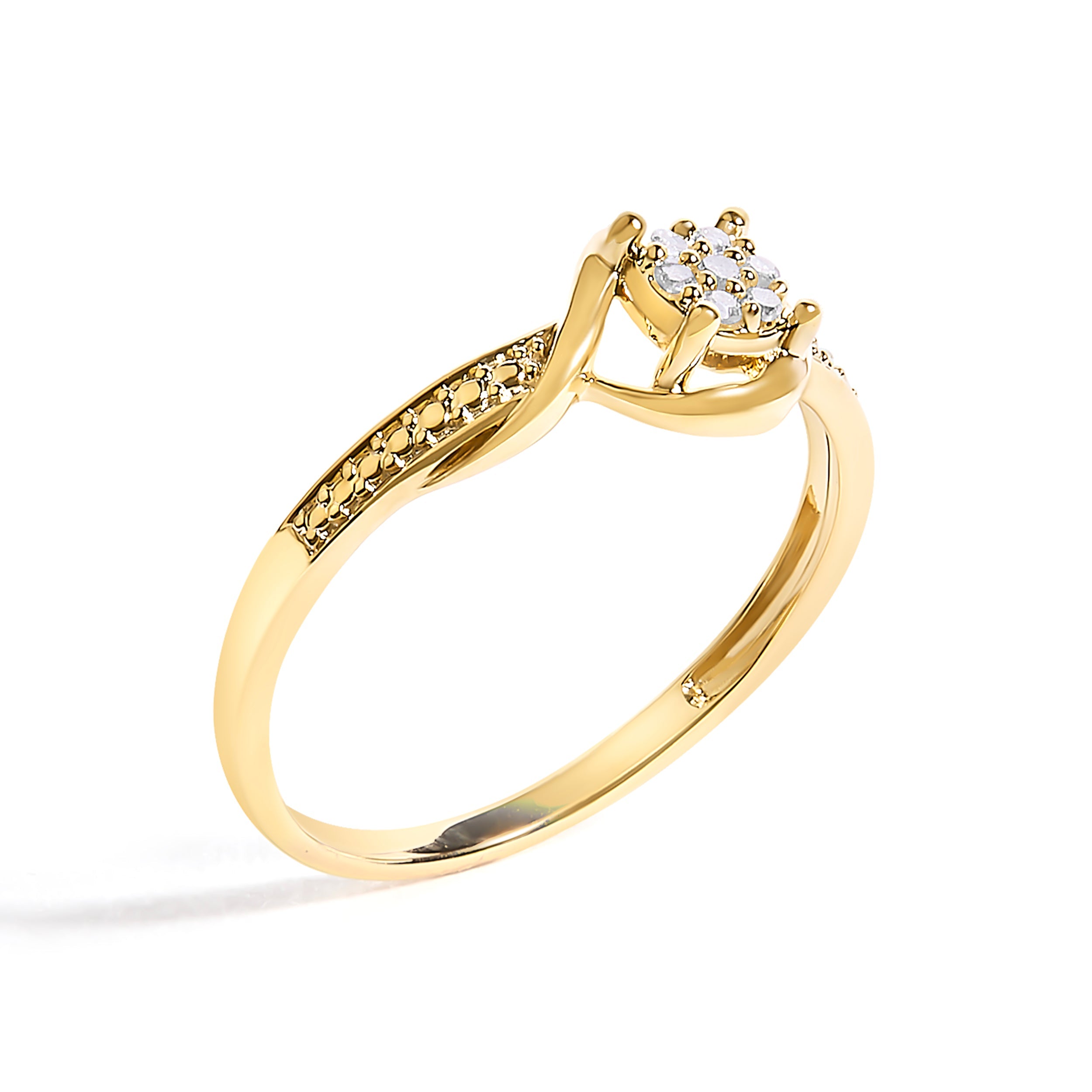 10K Yellow Gold Diamond Cluster Twisted Promise Ring