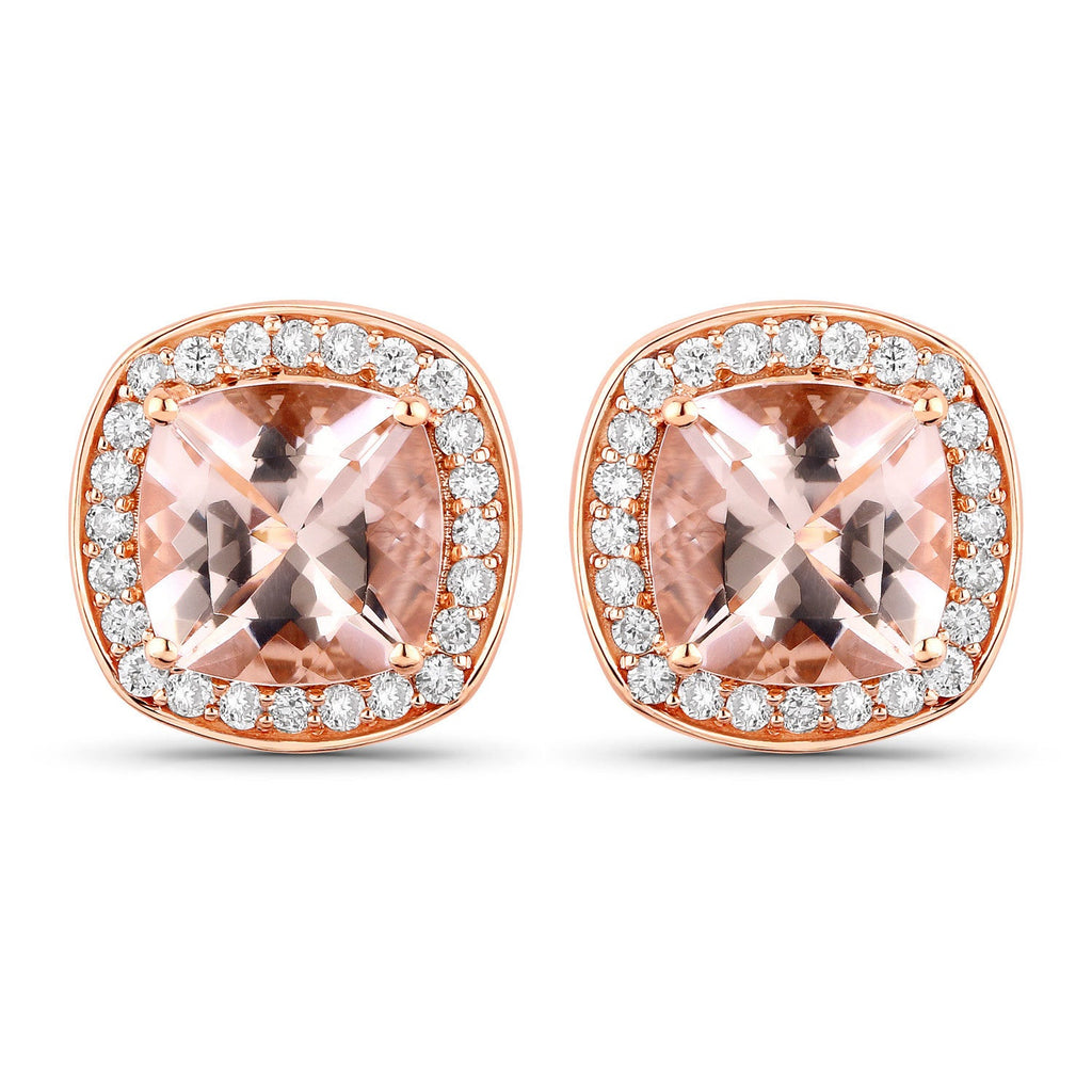 2.71 Carat Genuine Morganite and White Diamond 14K Rose Gold Earrings