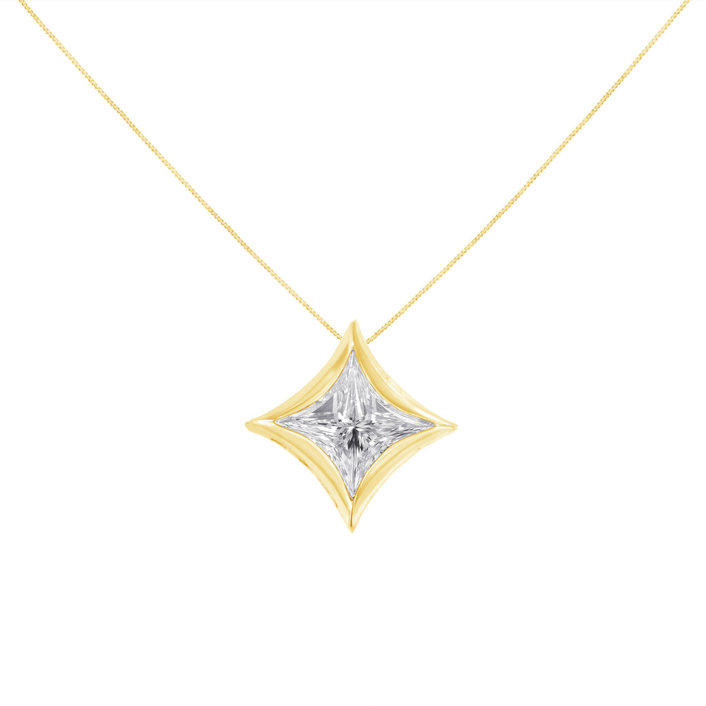 10K White Gold 1/10 Cttw Bezel Set Solitaire Princess Cut Diamond Kite Shaped Pendant Necklace - 18" Inches