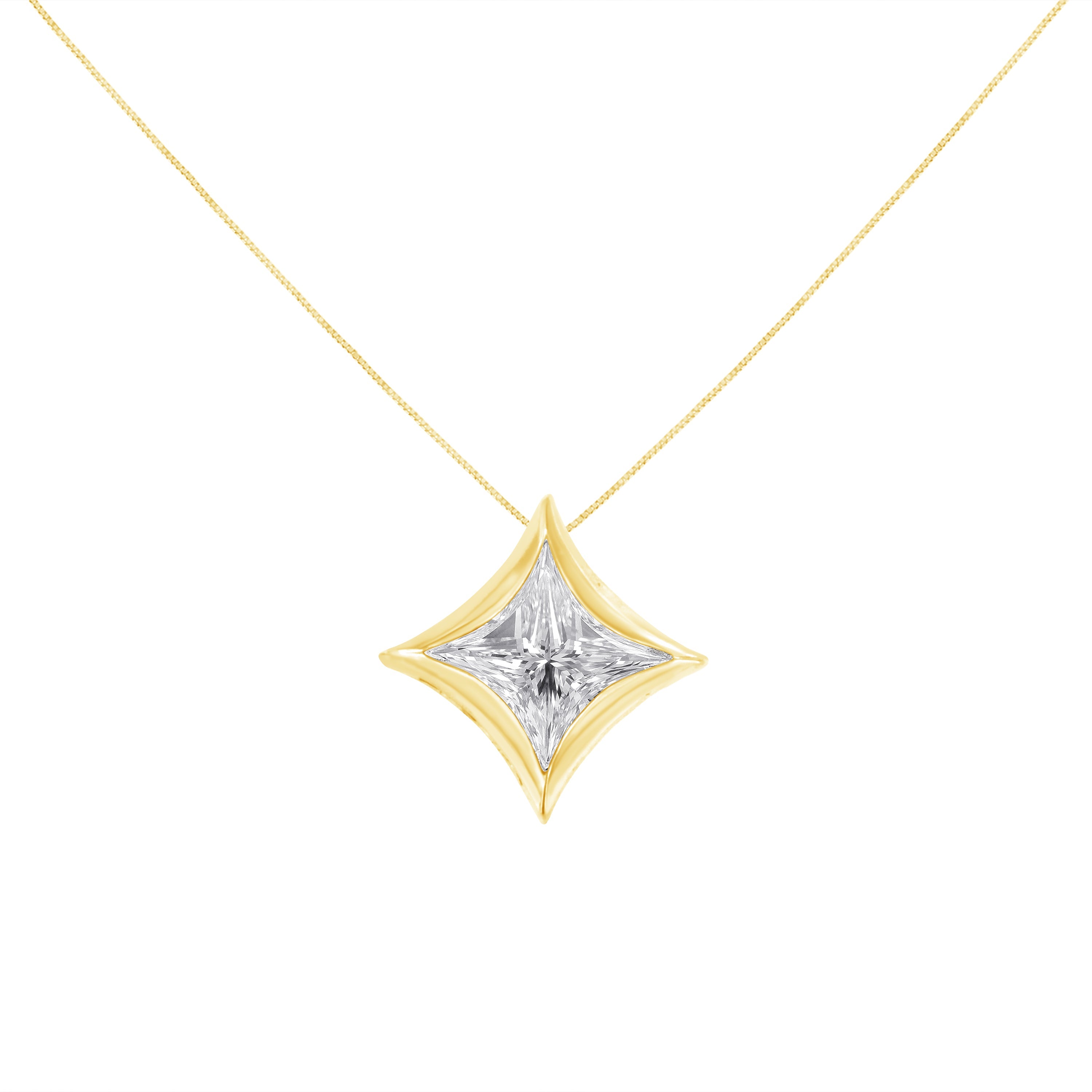 10K White Gold 1/10 Cttw Bezel Set Solitaire Princess Cut Diamond Kite Shaped Pendant Necklace - 18" Inches