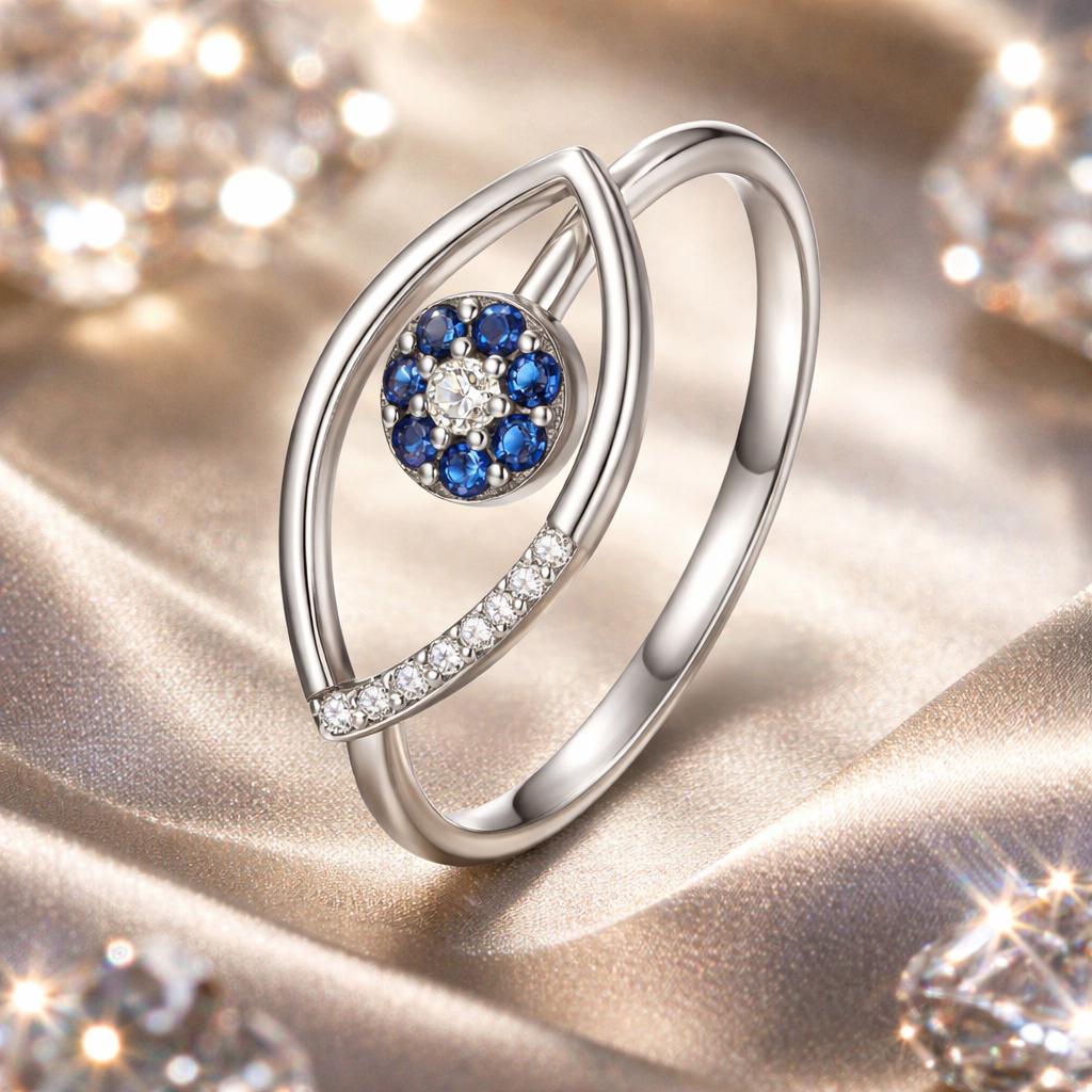 925 Sterling Silver Oxidized Ring with Pavé Setting CZ, 0.9*1.6 cm for Women