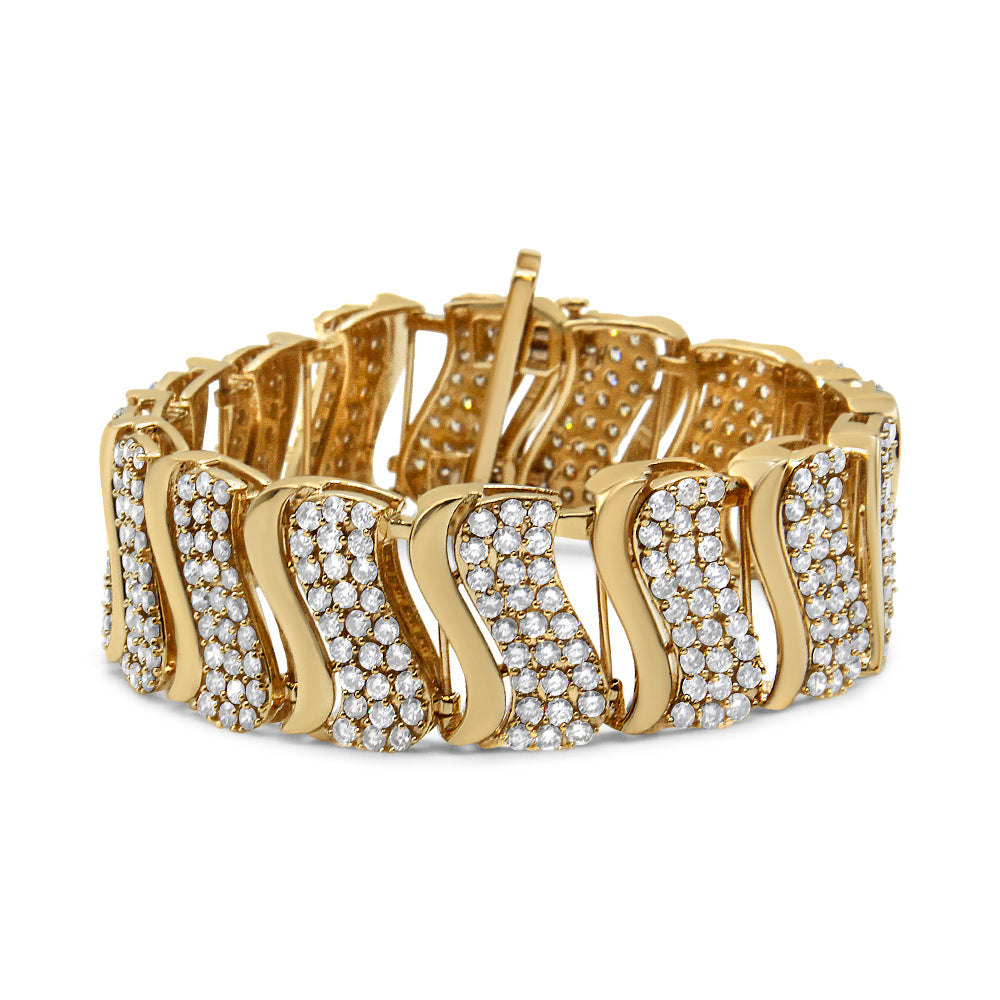 14K Yellow Gold 15.0 Cttw Diamond Chevron Wave 7.25" Inch Link Bracelet (J-K Color, I1-I2 Clarity)