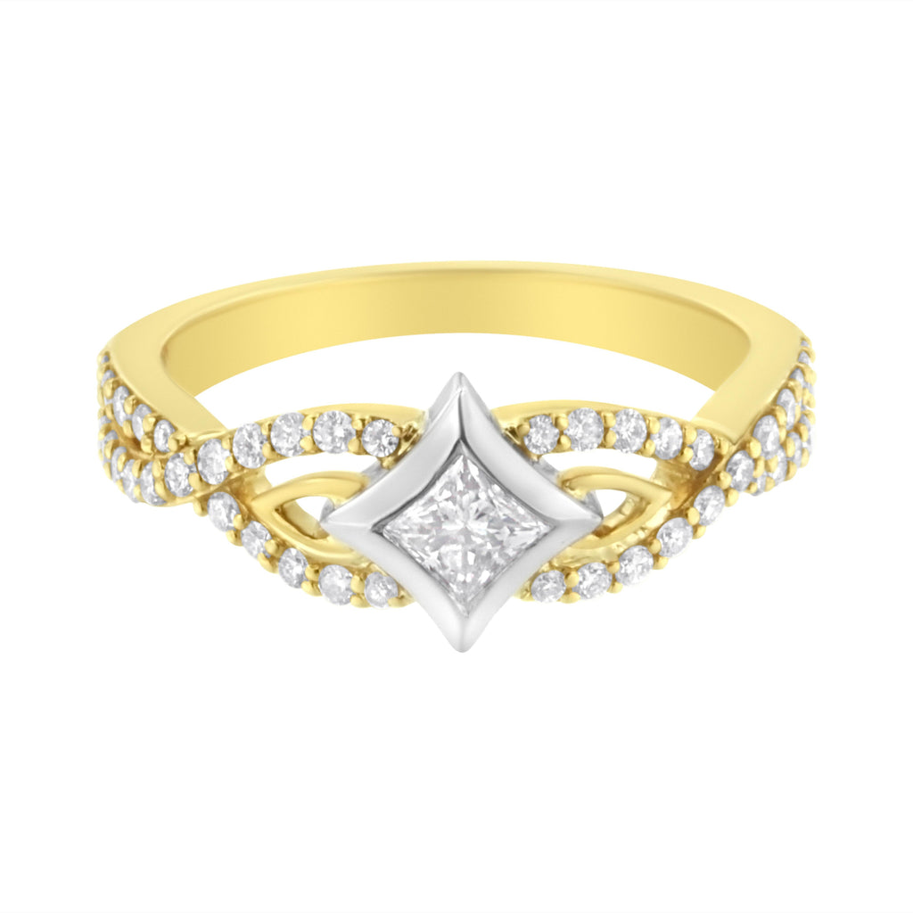 10K Two Tone Color 2/3 Cttw Diamond Kite and Twist Shank Ring (H-I Color, SI2-I1 Clarity)