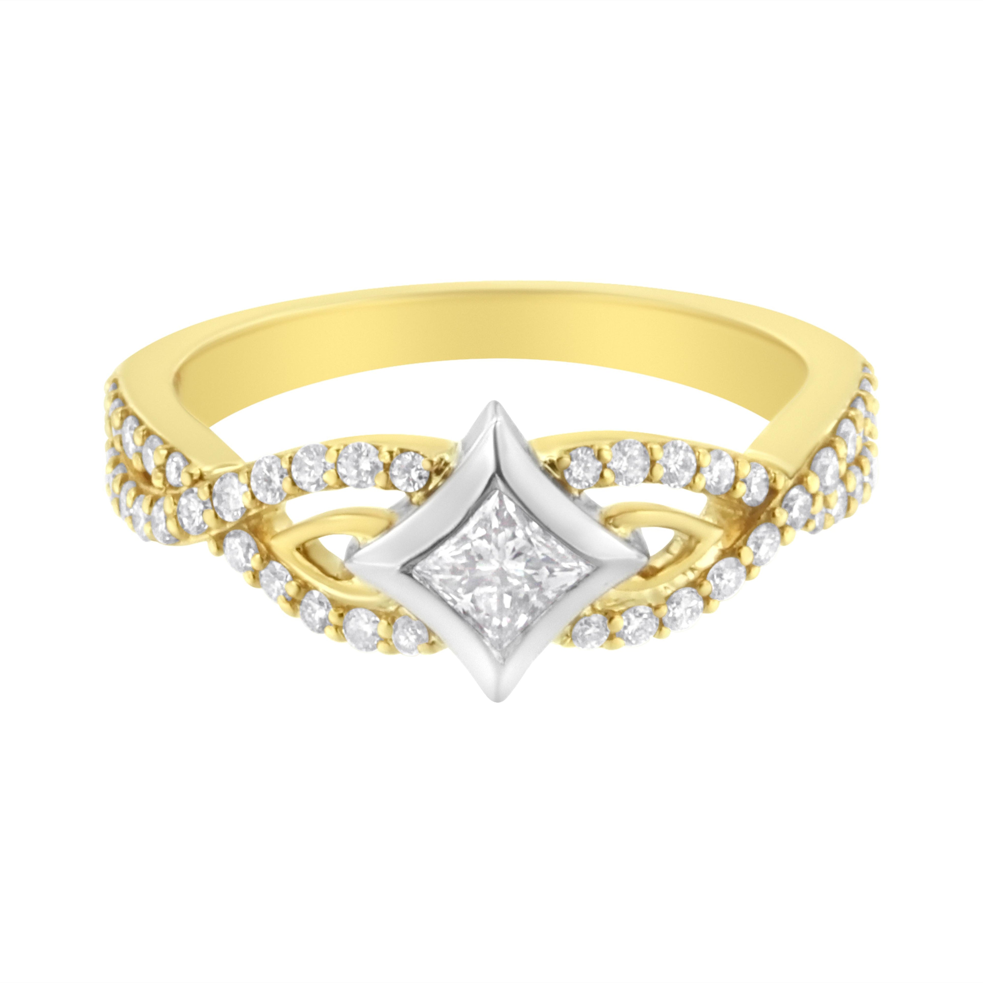 10K Two Tone Color 2/3 Cttw Diamond Kite and Twist Shank Ring (H-I Color, SI2-I1 Clarity)