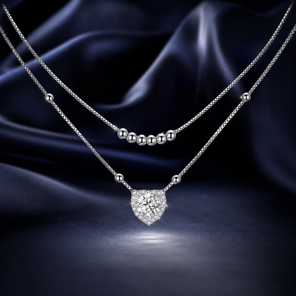 925 Sterling Silver 6.5mm Moissanite Necklace with Pavé Setting for Women