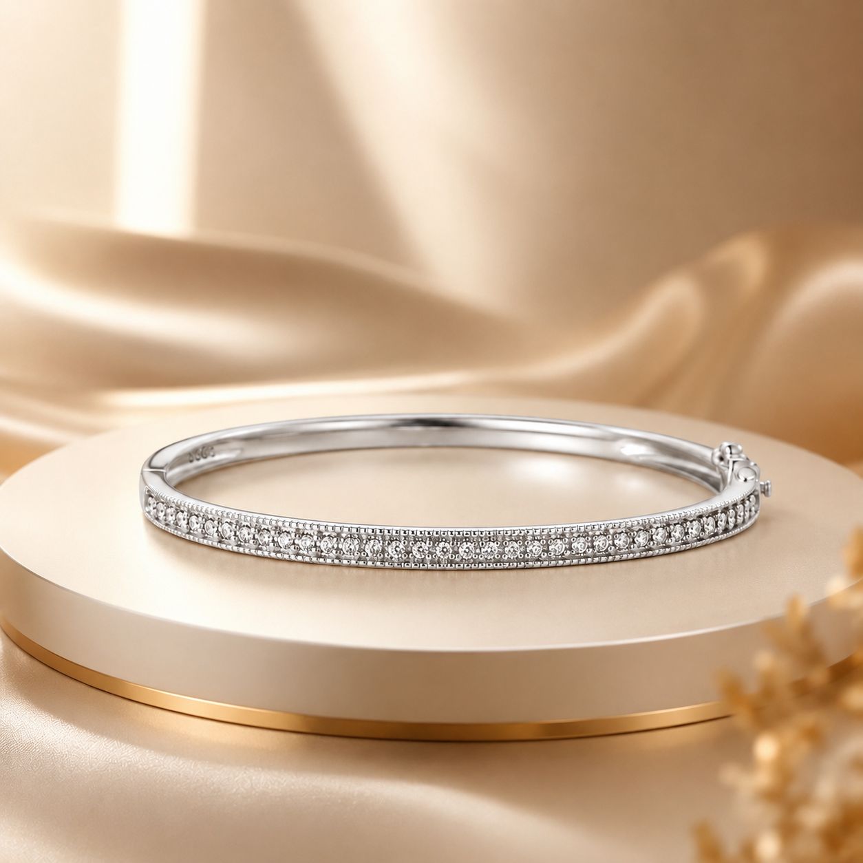 925 Silver & Platinum Pavé Setting CZ Bracelets, Size 17.0 mm for Women