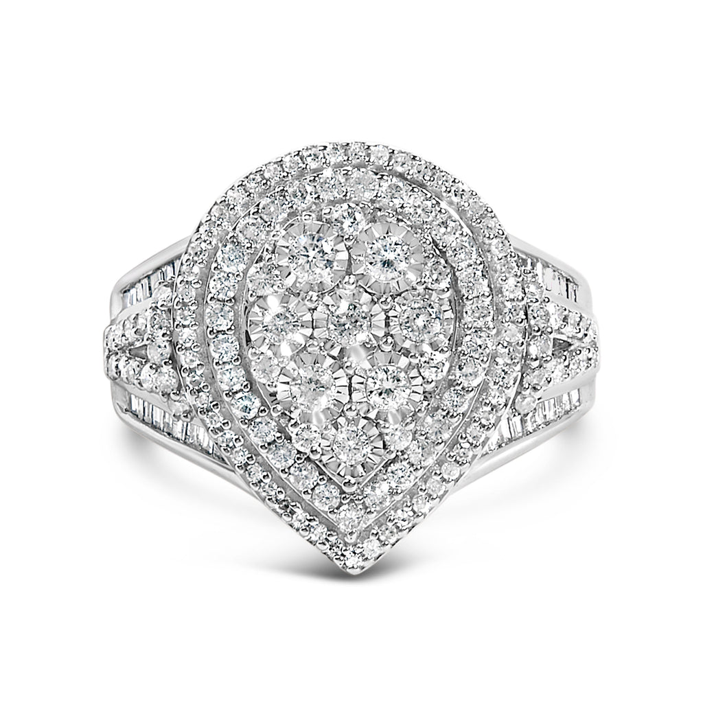 Sterling Silver 1 Cttw Diamond Pear-Shaped Triple Halo Cluster Ring