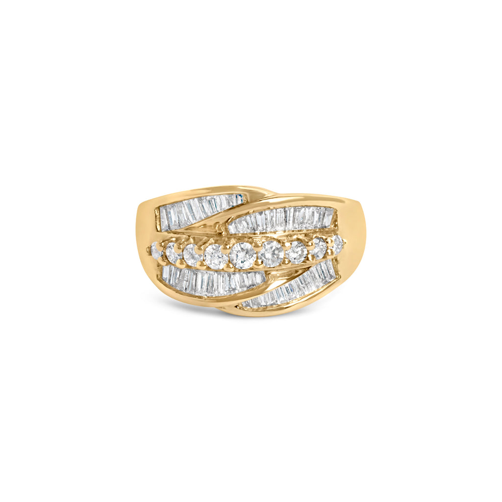 14K Yellow Gold 1.00 Carat Total Weight Diamond Cocktail Cluster 5 Stone Ring (H-I Color, SI1-I1 Clarity) - Ring Size 7