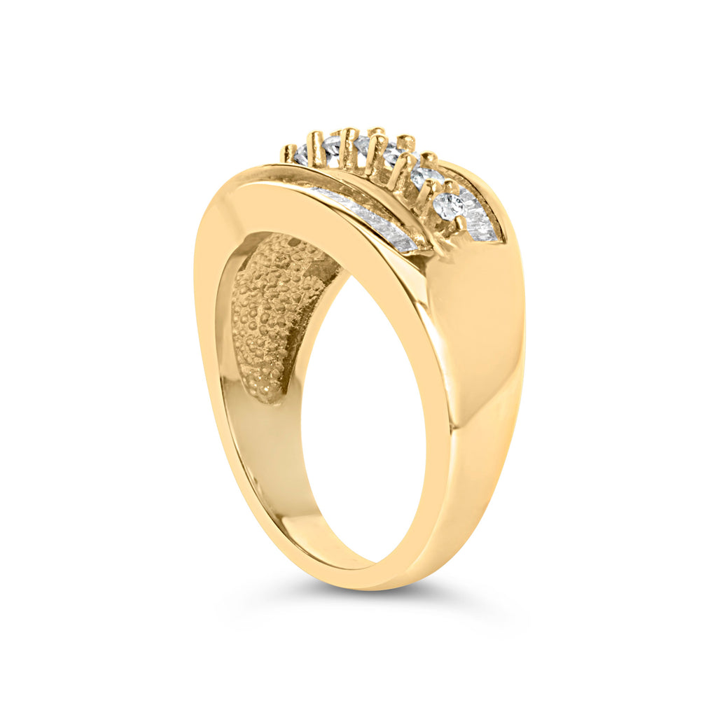 14K Yellow Gold 1.00 Carat Total Weight Diamond Cocktail Cluster 5 Stone Ring (H-I Color, SI1-I1 Clarity) - Ring Size 7