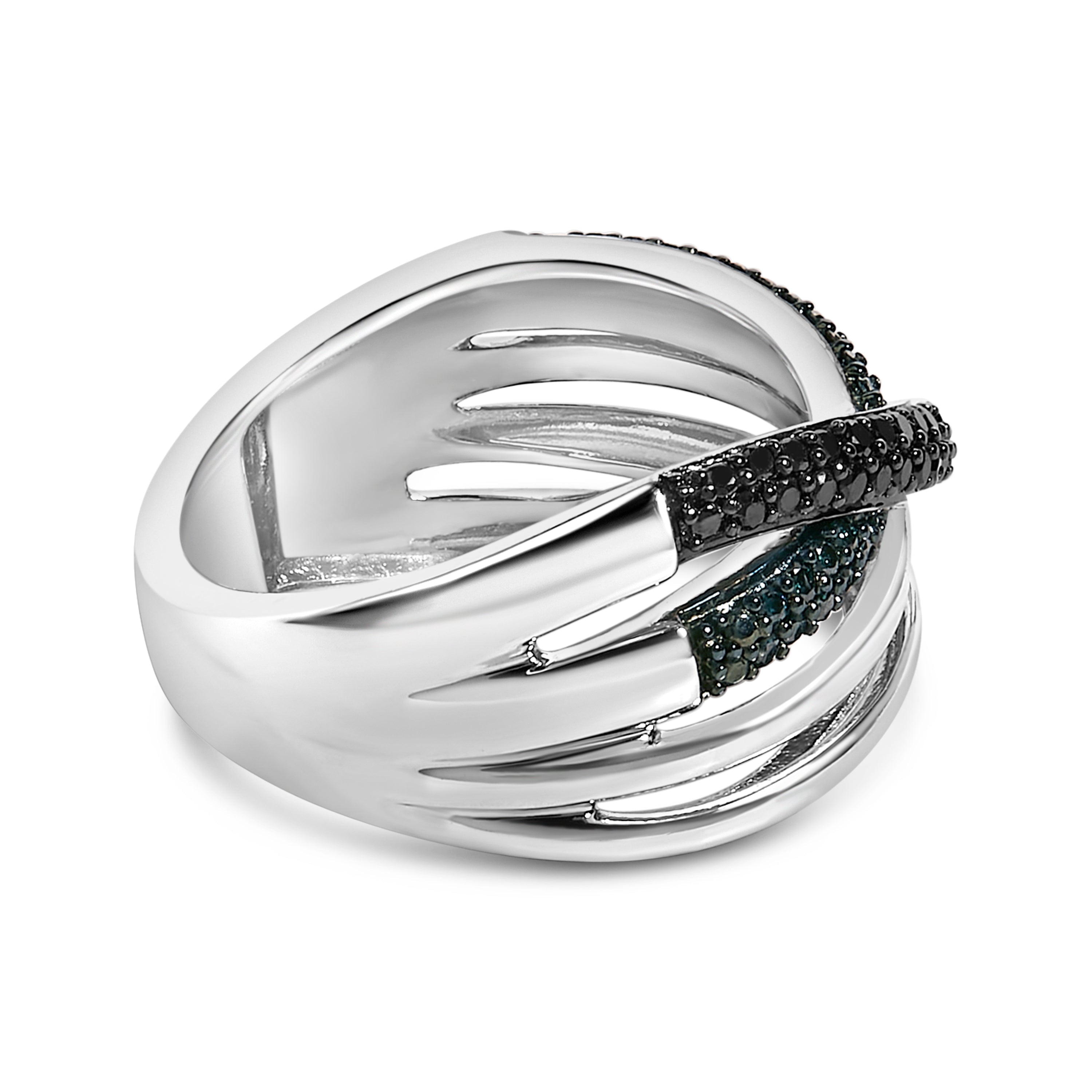 Sterling Silver 1/2 Carat Total Weight Black and Blue Diamond Crossover Bypass Ring