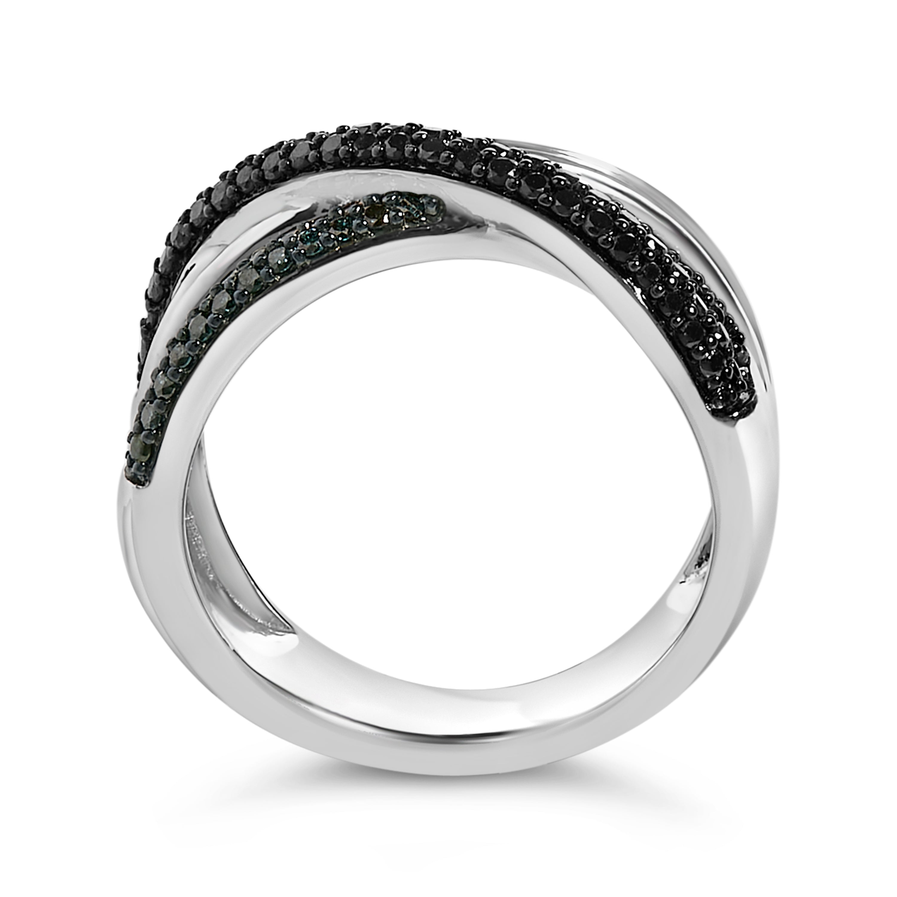 Sterling Silver 1/2 Carat Total Weight Black and Blue Diamond Crossover Bypass Ring