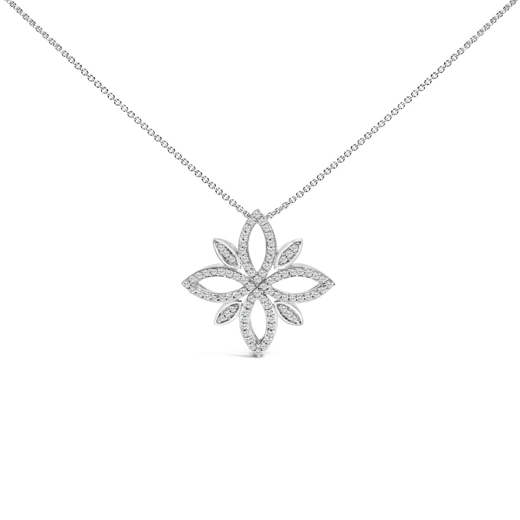 Sterling Silver 1/2 Carat Total Weight Diamond Floral Cross Pendant Necklace