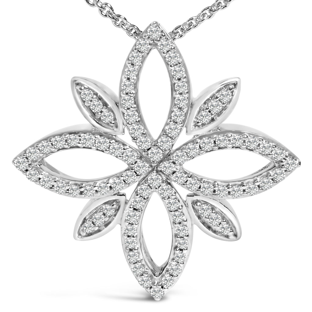 Sterling Silver 1/2 Carat Total Weight Diamond Floral Cross Pendant Necklace