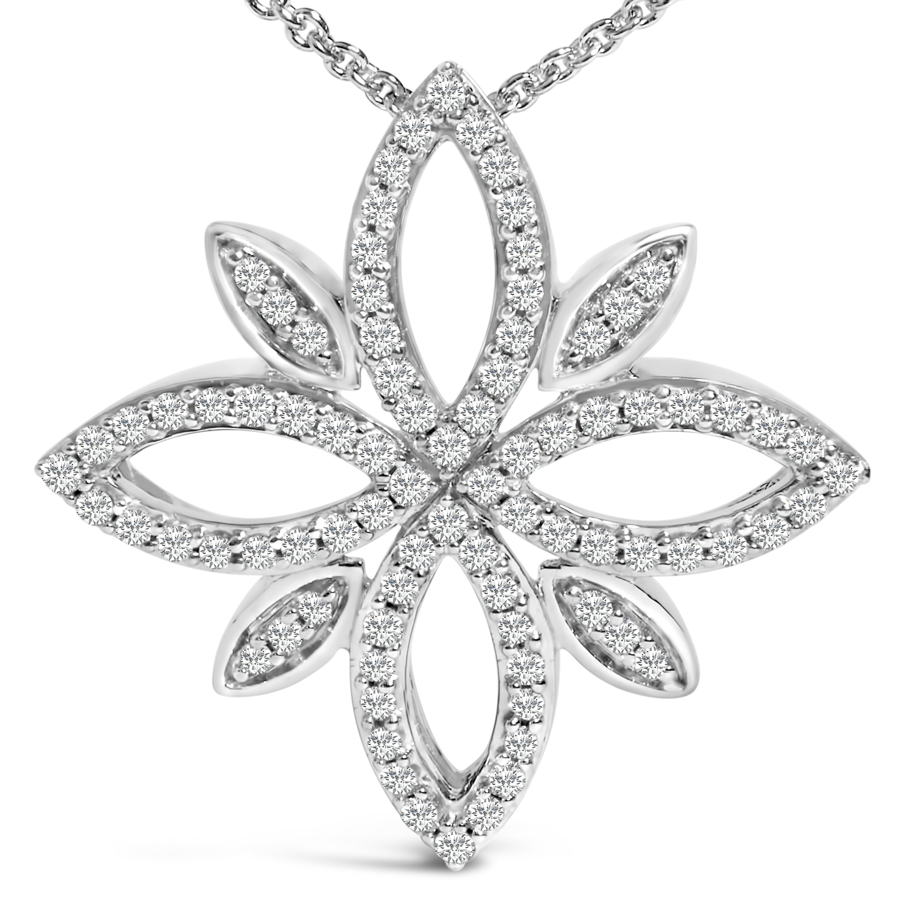 Sterling Silver 1/2 Carat Total Weight Diamond Floral Cross Pendant Necklace