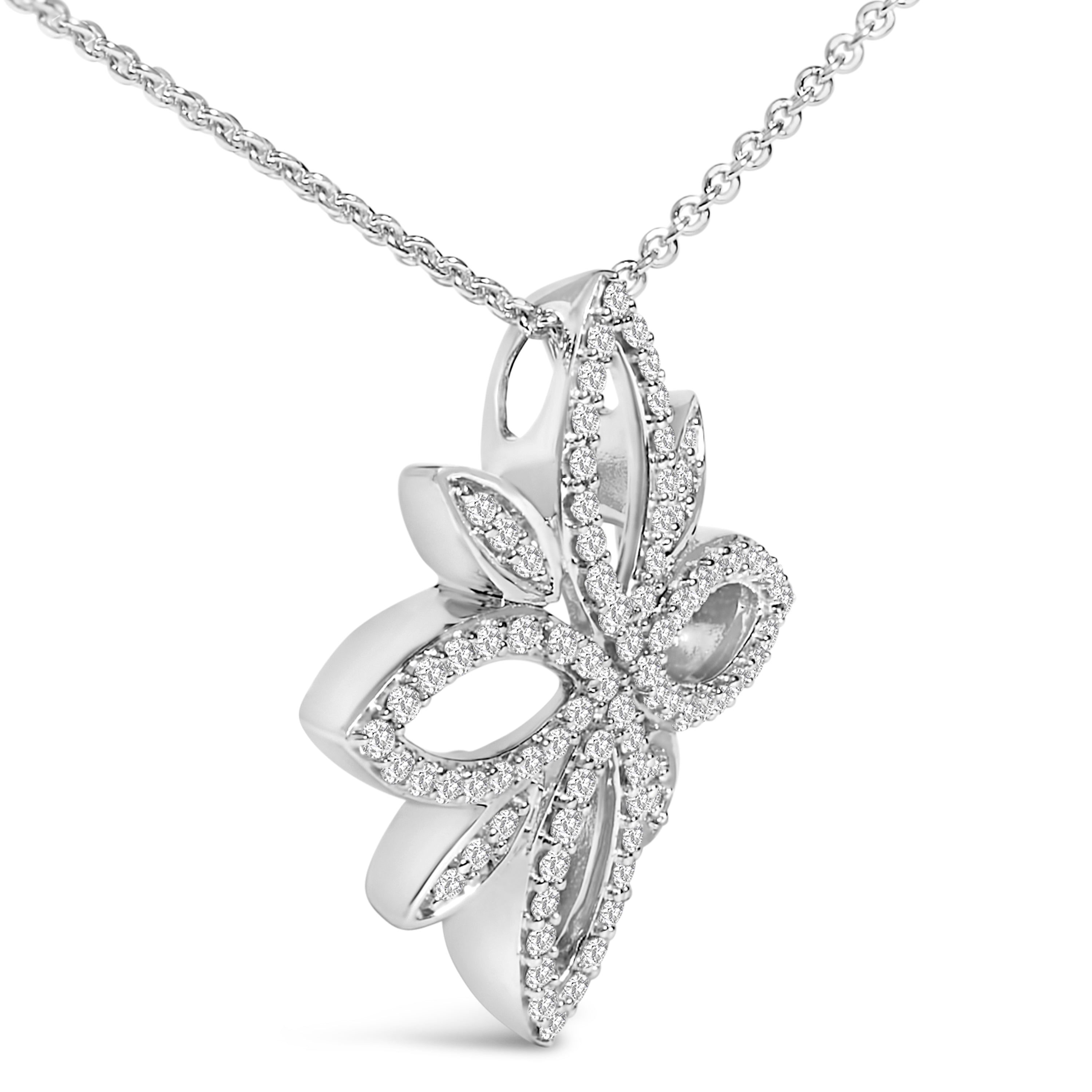 Sterling Silver 1/2 Carat Total Weight Diamond Floral Cross Pendant Necklace