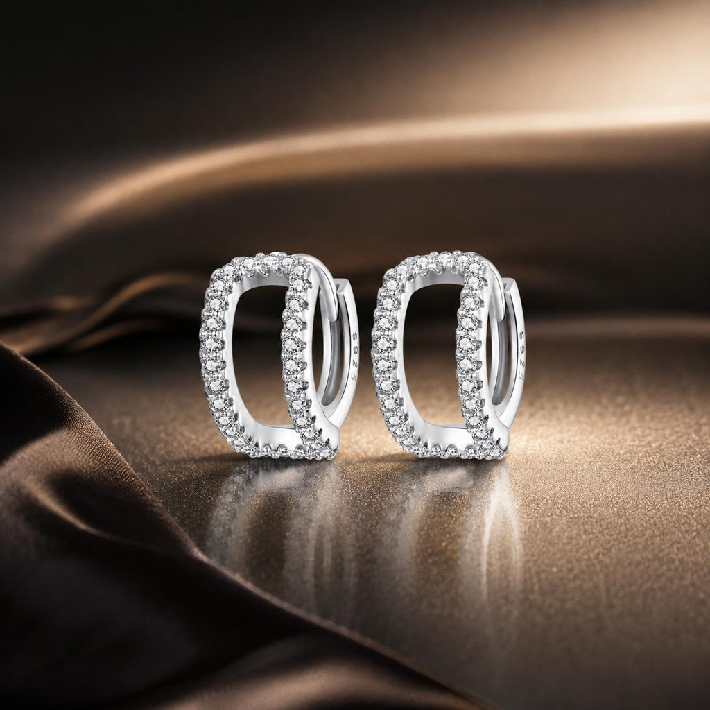 925 Sterling Silver Earrings with White Gold Plating and Pavé Setting CZ for Women