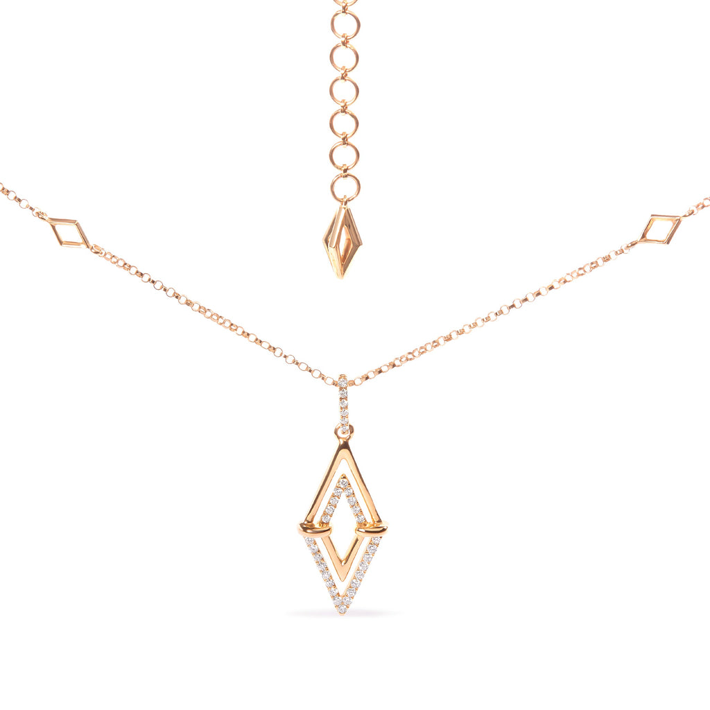 14K Yellow Gold 1/4 Carat Total Weight Diamond Double Triangle Geometric 18" Pendant Necklace (G-H Color, SI1-SI2 Clarity)