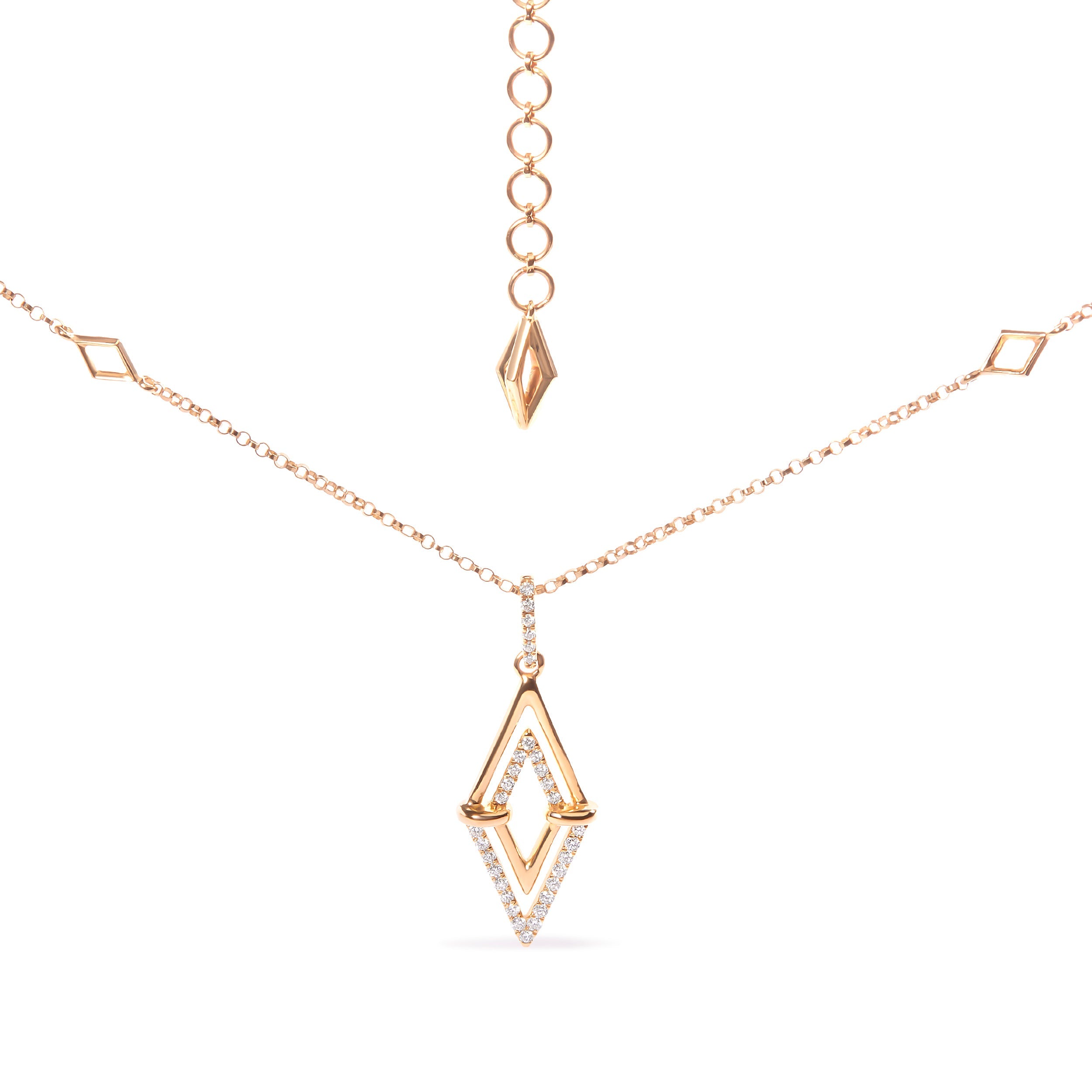 14K Yellow Gold 1/4 Carat Total Weight Diamond Double Triangle Geometric 18" Pendant Necklace (G-H Color, SI1-SI2 Clarity)